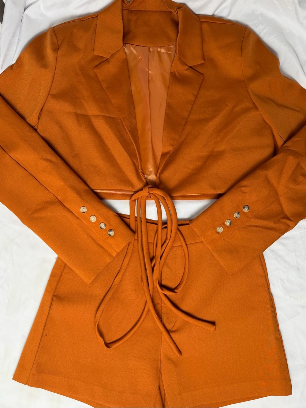 SHEIN Cropped Tie-Front Blazer & Shorts Set in Burnt Orange